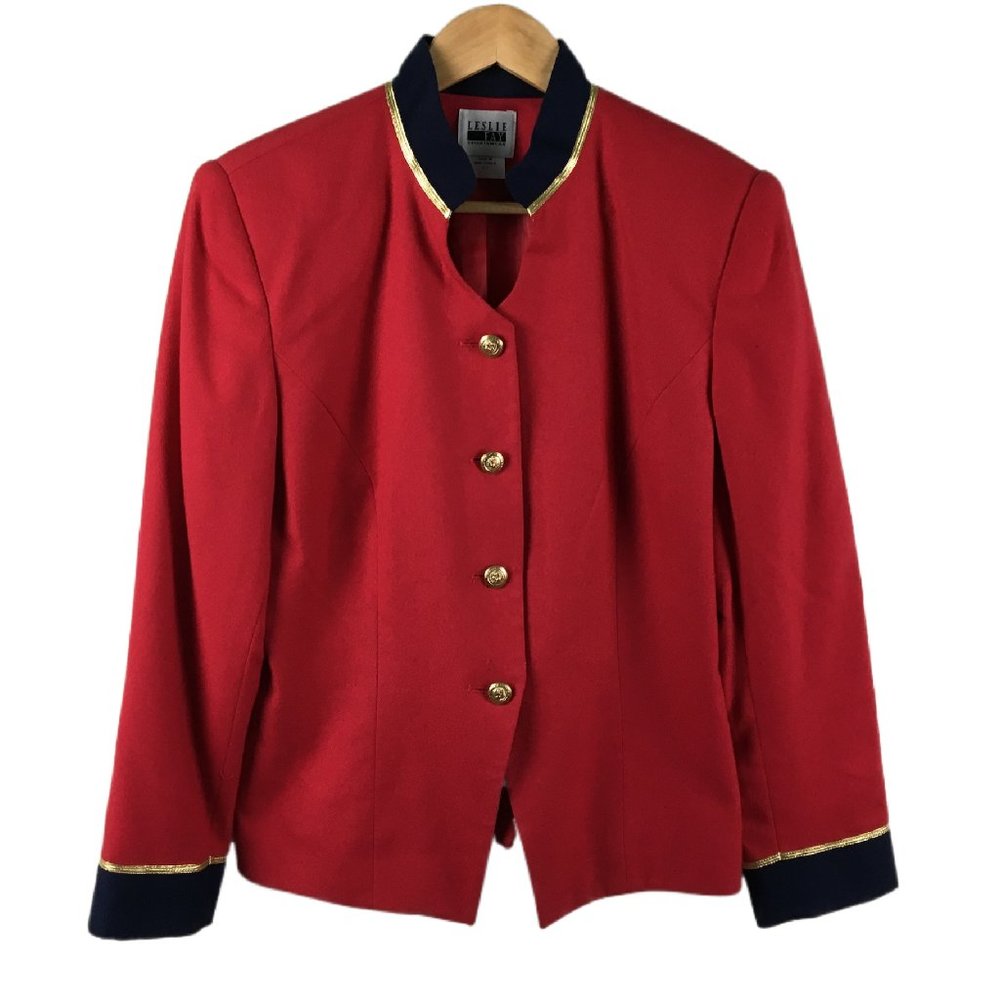 Vintage 80s Leslie Fay Military Band Jacket - Red Navy Gold - Size Medium Large